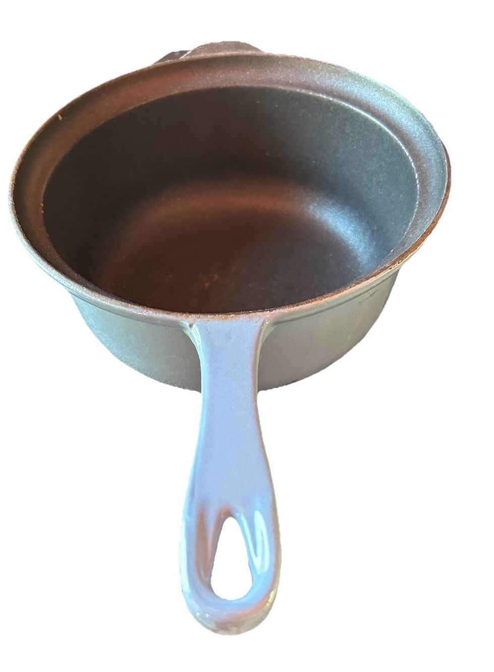 Vintage Le Creuset Cast Iron Saucepan Blue Open Handle #18 No Lid France 2